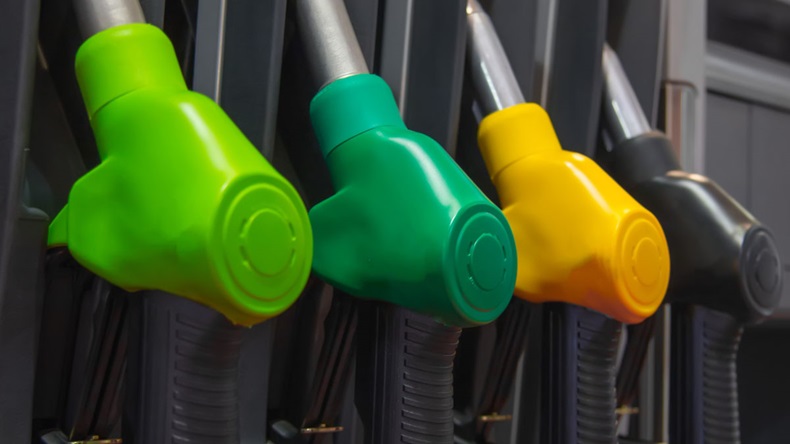 close up of three pumps for alternative fuel choices at petrol service station