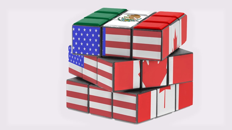 North American Free Trade Agreement. Economic puzzle concept shown as a Rubik's cube