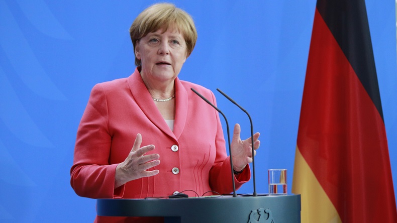 German Chancellor Angela Merkel at a press conference 