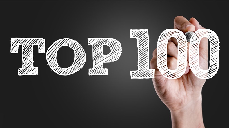 Hand writing the text: Top 100