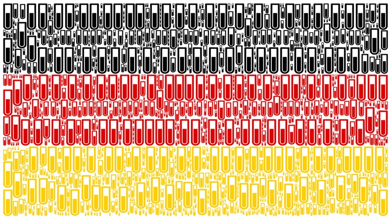 Germany Flag collage composed of test tube elements. Vector test tube icons are organized into geometric German flag collage. - Vector 