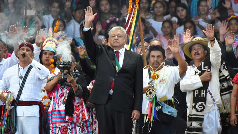New Mexican President Andres Manuel Lopez Obrador during an Indigenous ceremony as part of ceremony of the takeover as the new President of Mexico on December 01, 2018 in Mexico City - Image