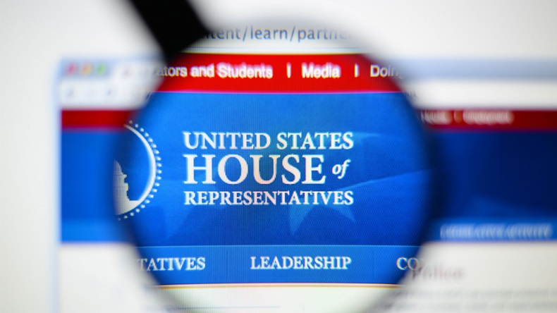 LISBON, PORTUGAL - February 24, 2015: Photo of united states house of representatives page on a monitor screen through a magnifying glass. - Image 
