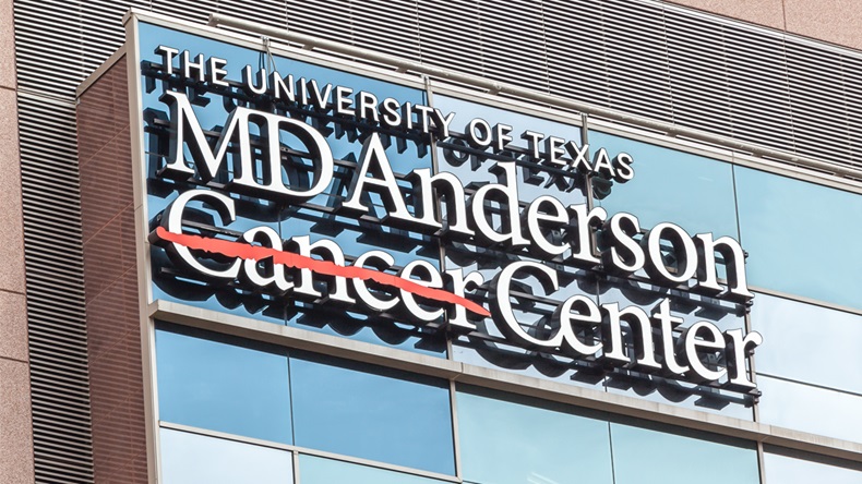 Houston, USA - September 22, 2018: Sign of The University of Texas MD Anderson Cancer Center on the building in Houston, one of the original three comprehensive cancer centers in the United States. - Image 