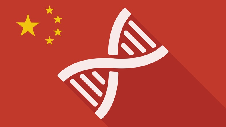Illustration of a China long shadow flag with a DNA sign - Vector 