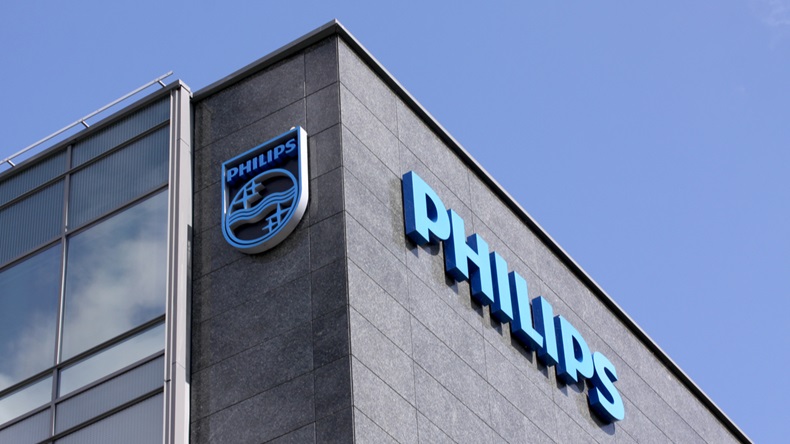 Philips company logo sign. Philips s a Dutch technology company headquartered in Amsterdam with focused in the areas of electronics, health care and lighting. Copenhagen, Denmark, August 22, 2017. - Image 