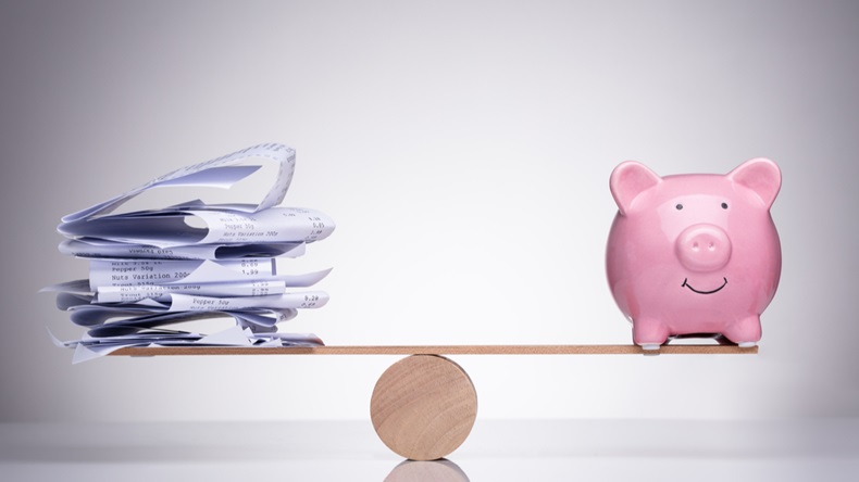 Pink Piggy Bank Balancing On Seesaw Over A Stack Of Bills - Image 
