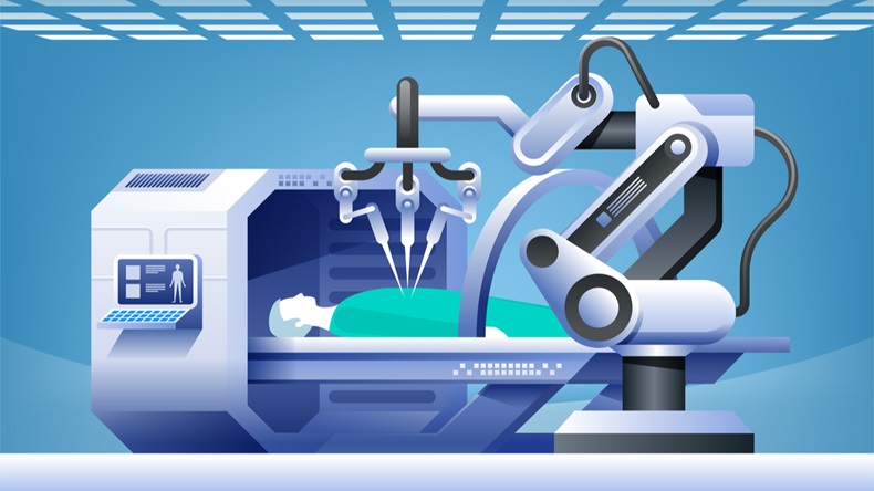 Robots in medicine. Innovative medicine. Robotic surgery. Modern medical technologies vector concept. - Vector 