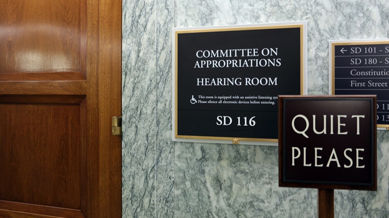 WASHINGTON - JULY 18: A sign at the entrance to a Senate Appropriations Committee hearing room in Washington, DC on July 18, 2017. The US Senate is the upper chamber of the United States Congress. - Image 