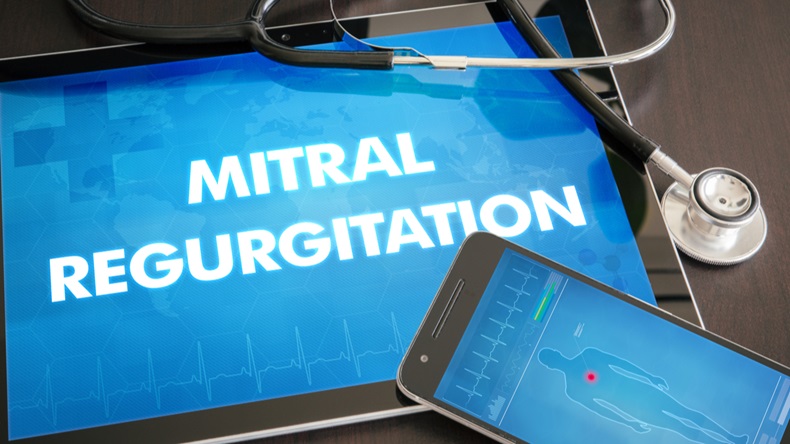 Mitral regurgitation (heart disorder) diagnosis medical concept on tablet screen with stethoscope. - Image 