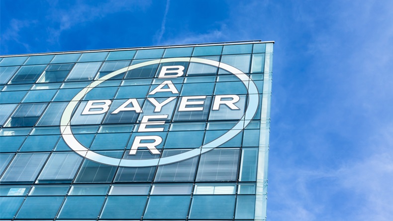 Bayer AG, German multinational pharmaceutical and life sciences company, one of largest pharmaceutical companies in world, brand logo on its office building located in Lyon, France - February 23, 2020