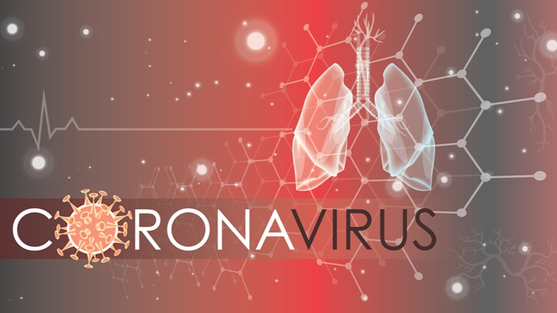 Coronavirus banner for awareness & alert against disease spread, symptoms or precautions. Corona virus design with infected lungs and virus microscopic view background. Respiratory system.