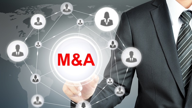 M and A diagram, Businessman hand touching M&A (Merger and Acquisition) sign on virtual screen