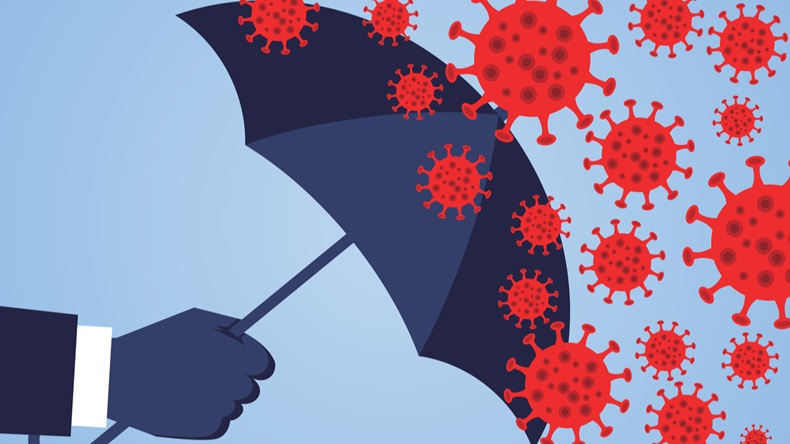 Hand holding an umbrella against the 2019 novel coronavirus pneumonia, global plague virus