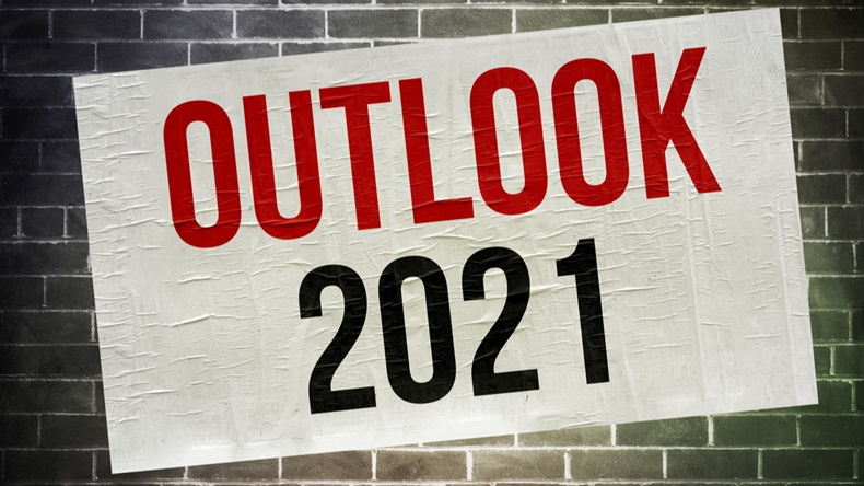 Outlook for 2021 - Message written on a poster.