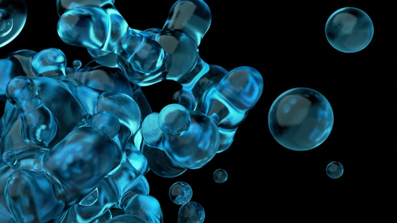 Abstract 3d rendering of chaotic liquid in empty space.