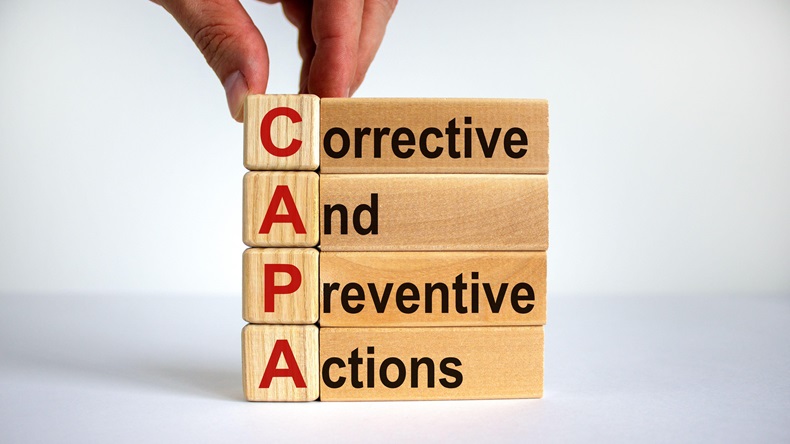 CAPA, corrective and preventive actions' on cubes and blocks.