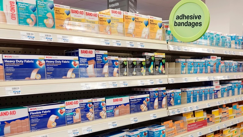 A CVS pharmacy drugstore in Miami Beach, FL, displaying bandages