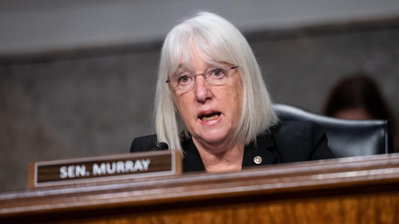 Sen. Patty Murray, D-WA, speaks during a HELP committee US FDA commissioner confirmation hearing for Robert Califf on 14 December, 2021