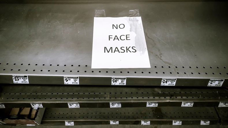 A sign in a hardware store on Thursday, February 27, 2020 in New York informs shoppers of the lack of availability of face masks and respirators