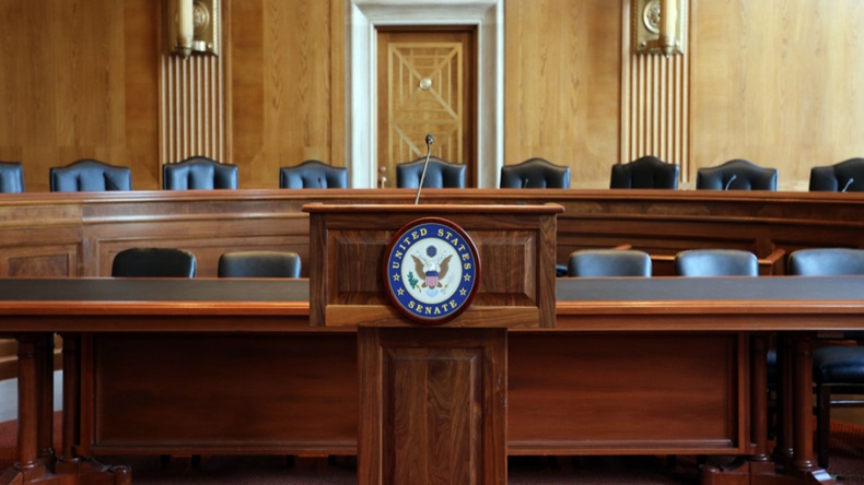 A United States Senate committee hearing room in Washington, DC.